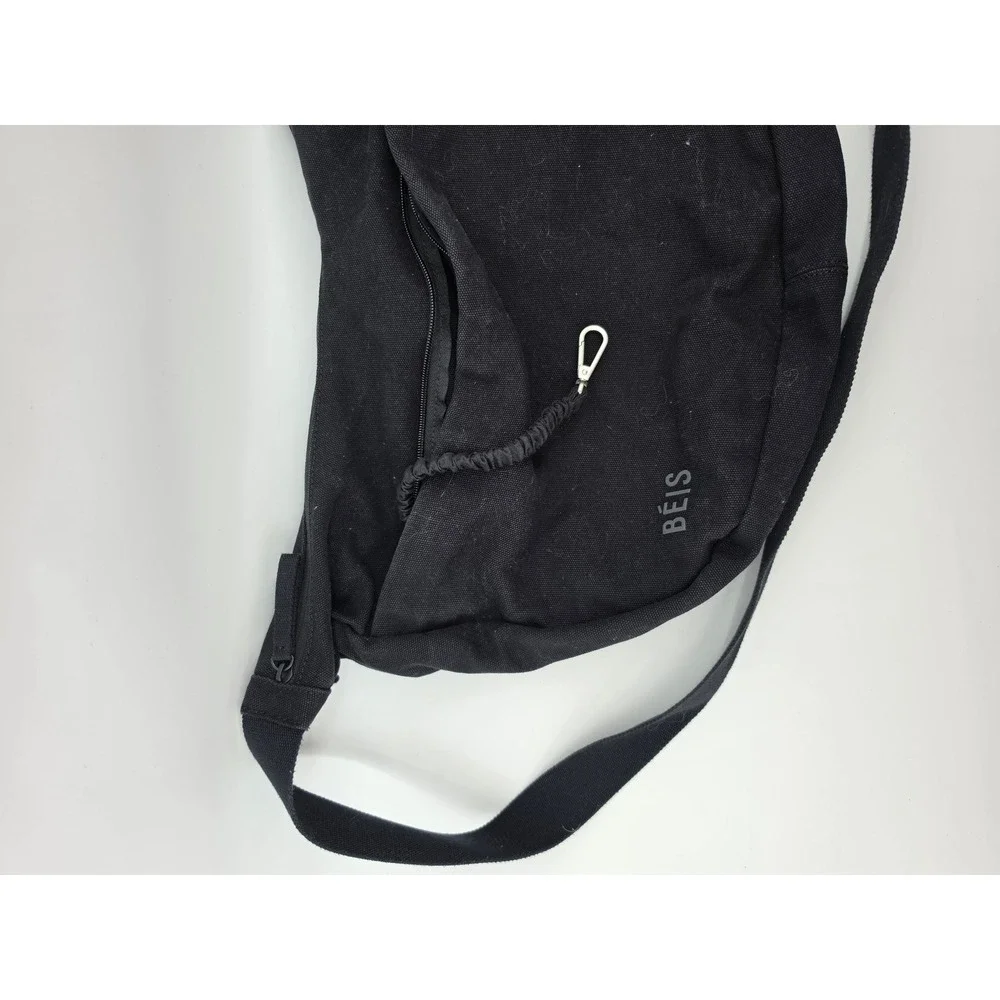 BÉIS The Carryall Crossbody Bag Black Cotton Canvas Crescent Shoulder Bag